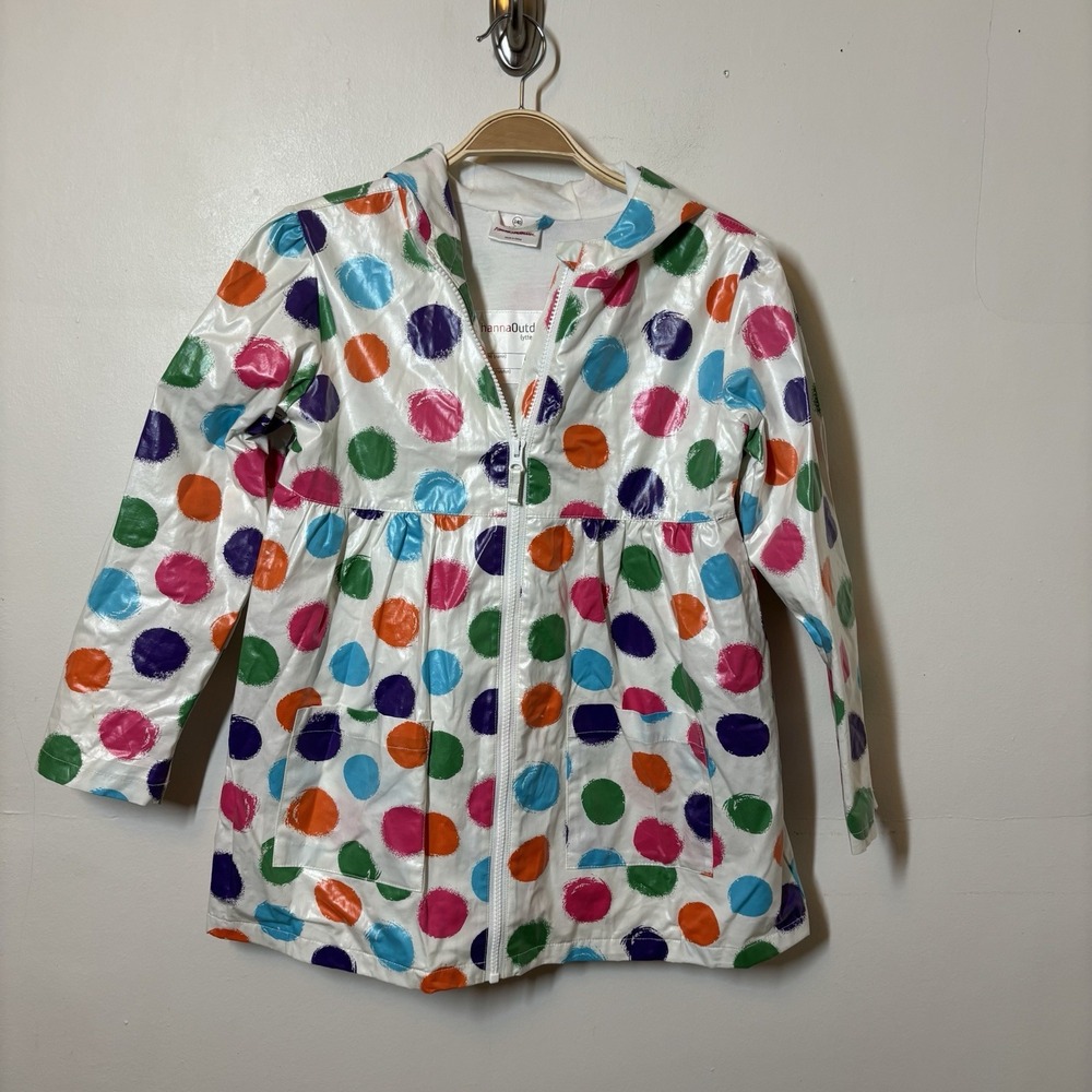 Hanna Andersson Girls Full-Zip Hooded Lined Rain Jacket 140 10 Polk-a-dot